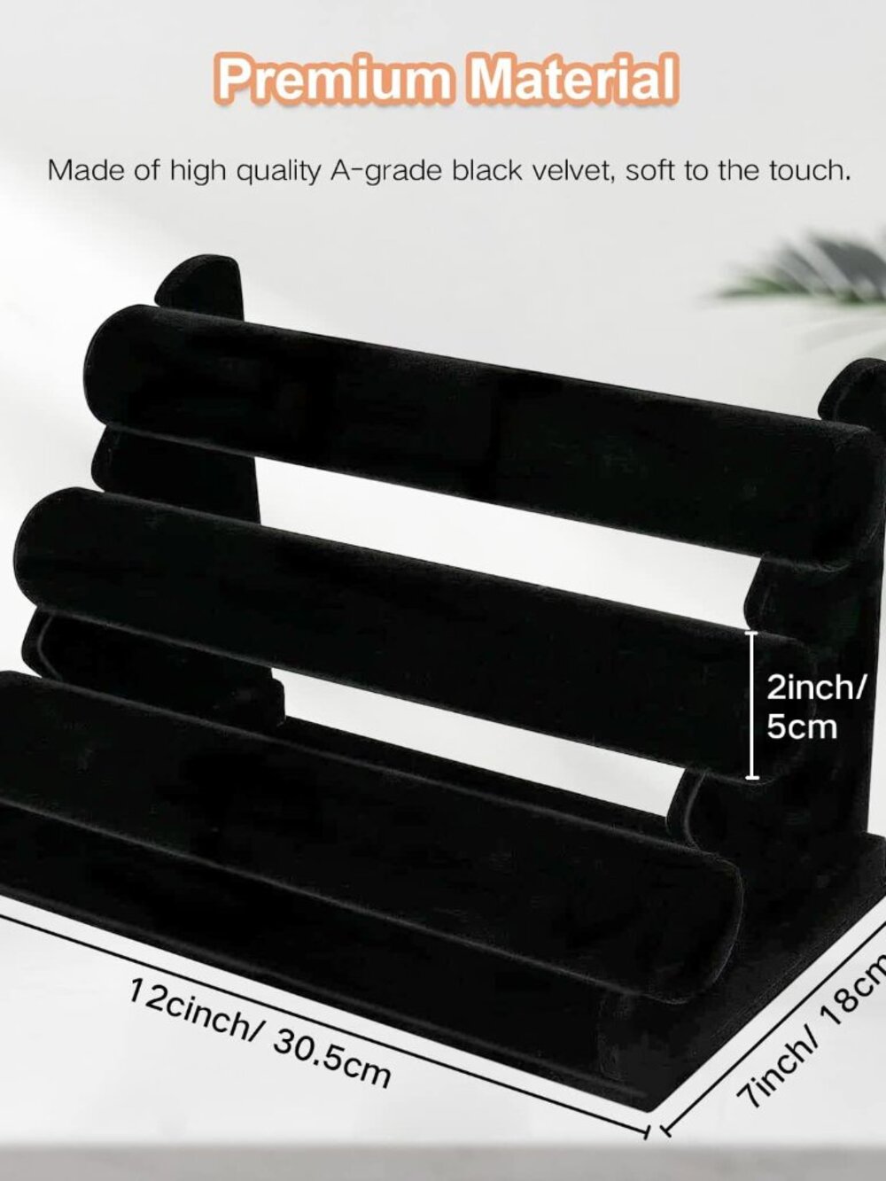 Velvet Bracelet Holder with 3 Tier Rack, Black Detachable Jewelry Display Stand - Picture 3 of 7